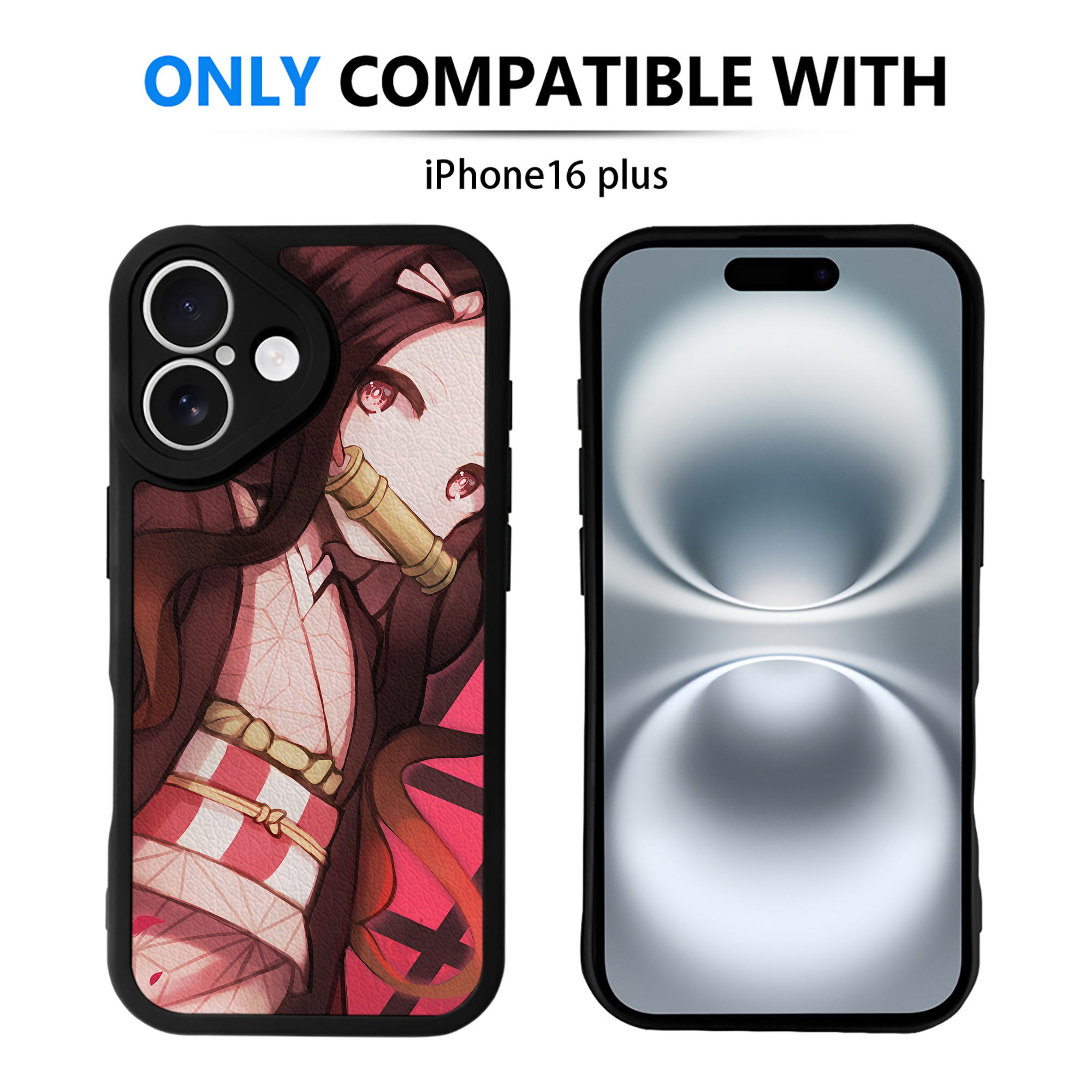 （画像用） 鬼滅の刃（きめつのやいば）竈門 禰󠄀豆子／かまど ねずこ Kamado Nezuko 【iPhone 16シリーズ対応】シリコンスマホケース（レザー調） 材質：シリコン